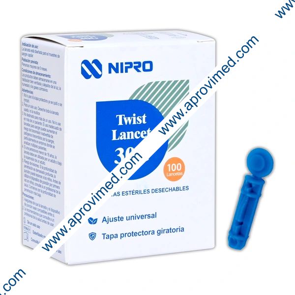 LANCETAS ESTÉRILES DESECHABLES p/GLUCÓMETRO 30G (0.30mm) Cja. c/100 Pzs.