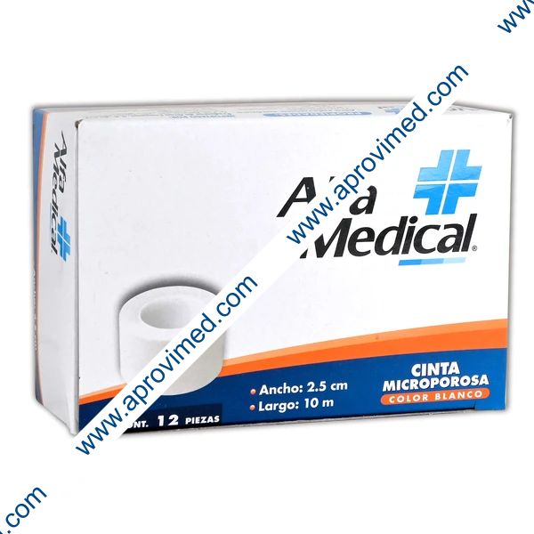 CINTA MICROPOROSA (AlfaMedic) Rollo Col. Blanco A: 2.5cm; L: 10m. Caja c/12 Pzs.