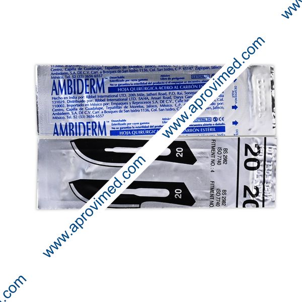 HOJA PARA BISTURÍ Acero al Carbón (Ambiderm) No. 20 c/1 Pza.