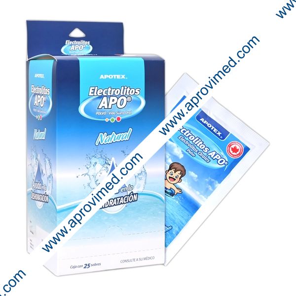 ELECTROLITOS APO POLVO Sab. NATURAL EXHIB. c/25 SOBS. 27.9 G. p/1 L.