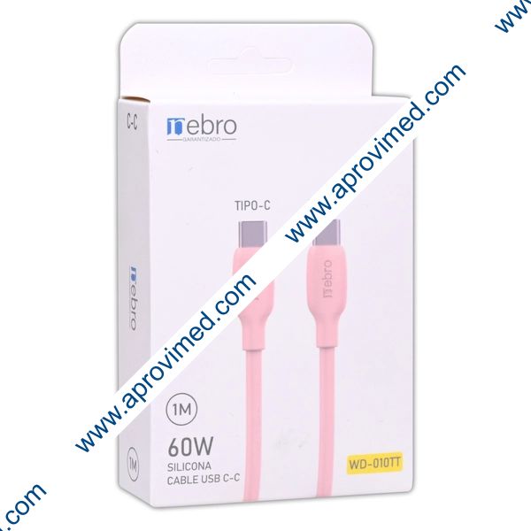 CABLE Eda. USB Tipo-C 3.0 A/ Sda. Tipo-C/ 1.0 Mts. Mod. WD-010TT Col. Rosa.