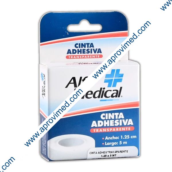 CINTA ADHESIVA TRANSPARENTE (Alfa Medical) Rollo A: 1.25cm; L: 5m. Cja. c/1 Pza.