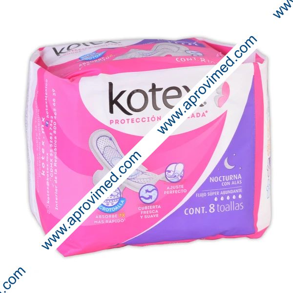 KOTEX NOCTURNA c/ALAS Flujo Super Abundante c/ 8 Toallas.