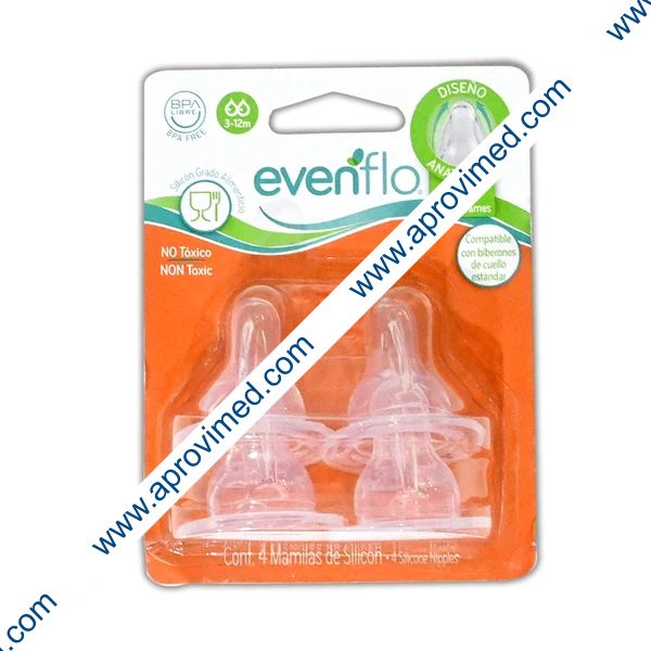MAMILA DE SILICÓN Anticolico Flujo Medio "Evenflo" Blister c/4 Pzs.