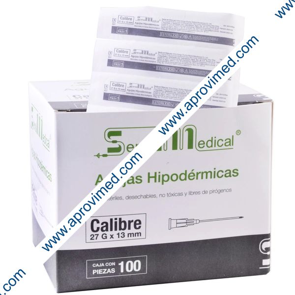 AGUJA HIPODERMICA (SensiMedical) 27Gx1/2"(13mm) Cja. c/100 Pzs.
