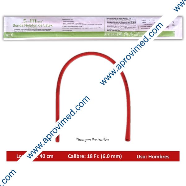 SONDA NELATON de LATEX (SensiMedical) Long. 40cm. Cal. 18 Fr. c/1 Pza.