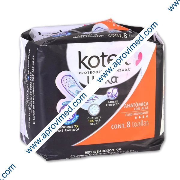 KOTEX UNIKA c/ALAS Flujo Abundante c/8 Toallas.