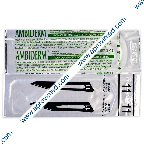 HOJA PARA BISTURÍ Acero Inoxidable (Ambiderm) No. 11 c/1 Pza.