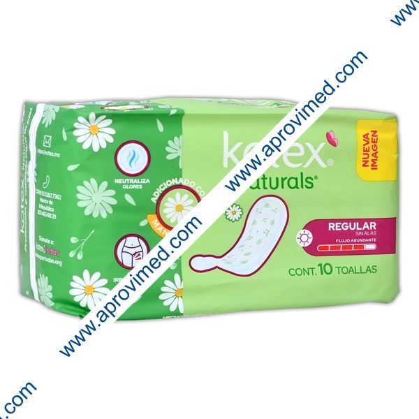 KOTEX NATURALS REGULAR s/ALAS Flujo Abundante c/10 Toallas.